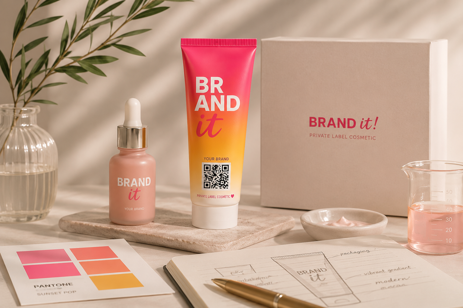 Individually developed private-label cosmetics line with high-quality skincare products and packaging by PLCC – Private Label Cosmetic.