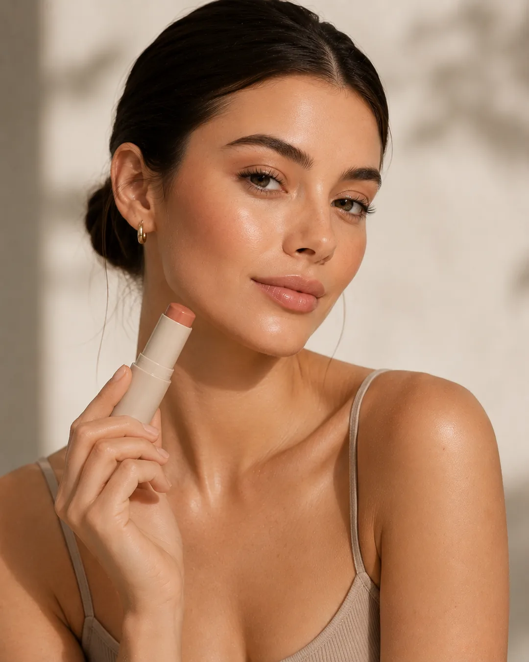 Natural-looking skin and understated make-up in a clean beauty look