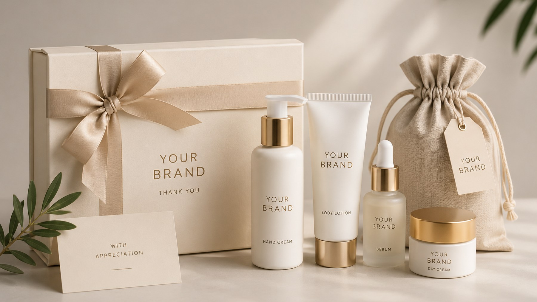 Individually branded cosmetic products and gift packaging for corporate gifts