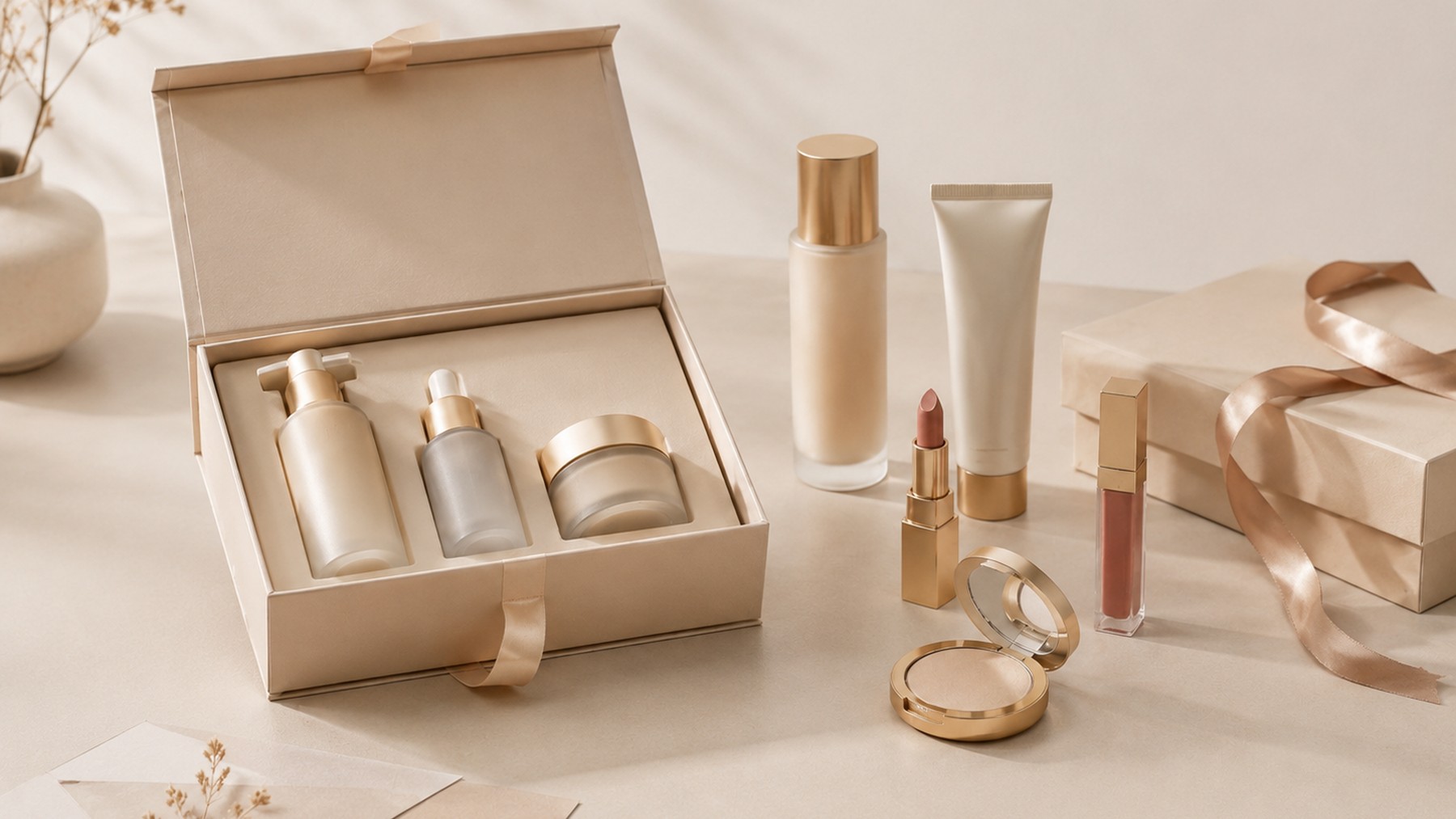Cosmetic product set and packaging for limited collections and brand collaborations