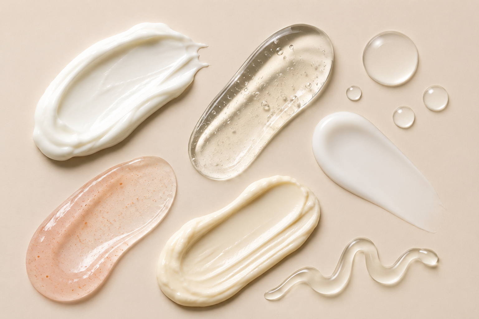 Comparison of cream, gel and fluid cosmetic textures for ready-to-use and custom formulations.