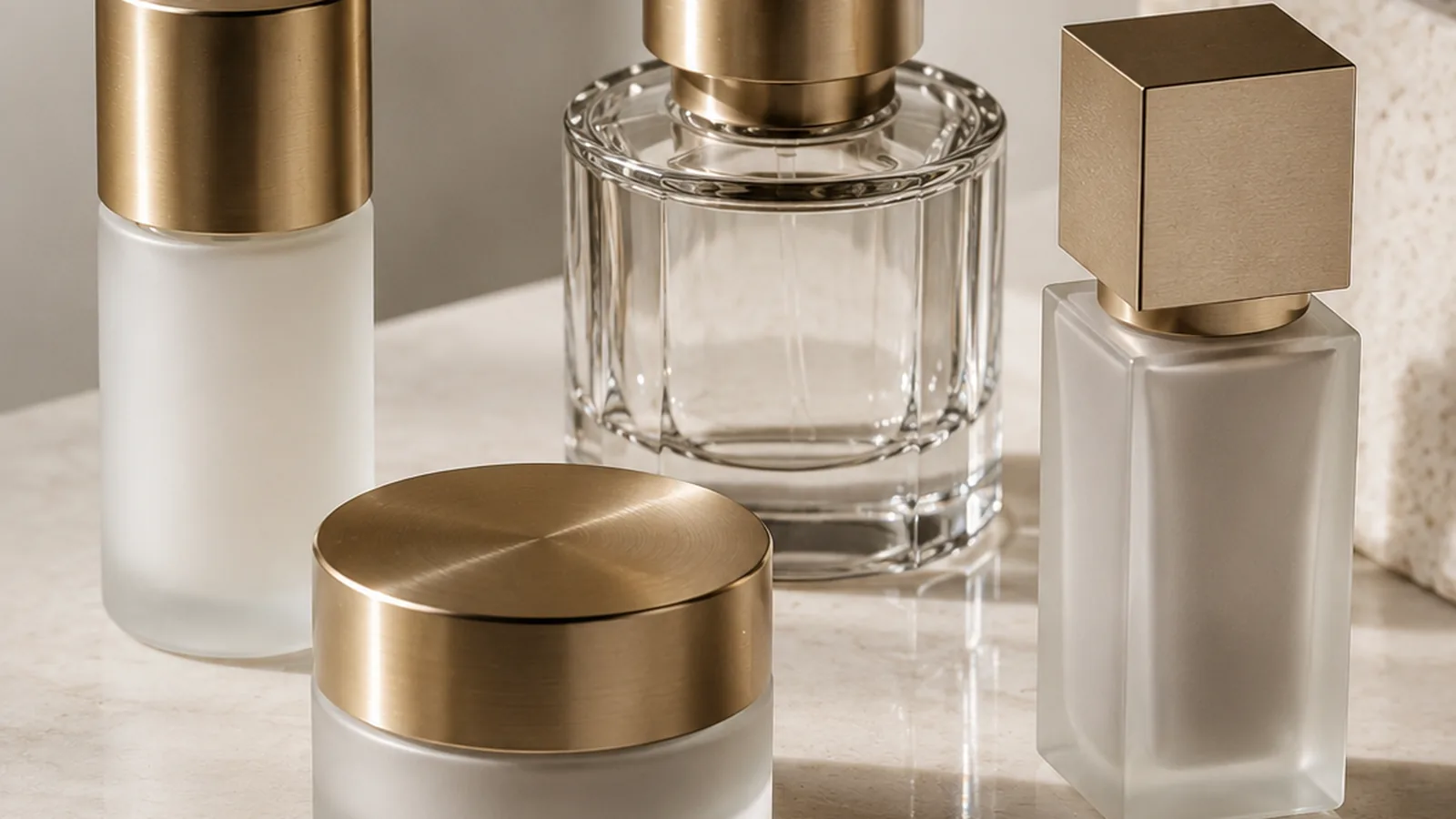 Premium Kosmetikverpackungen mit schweren goldfarbenen Verschlüssen