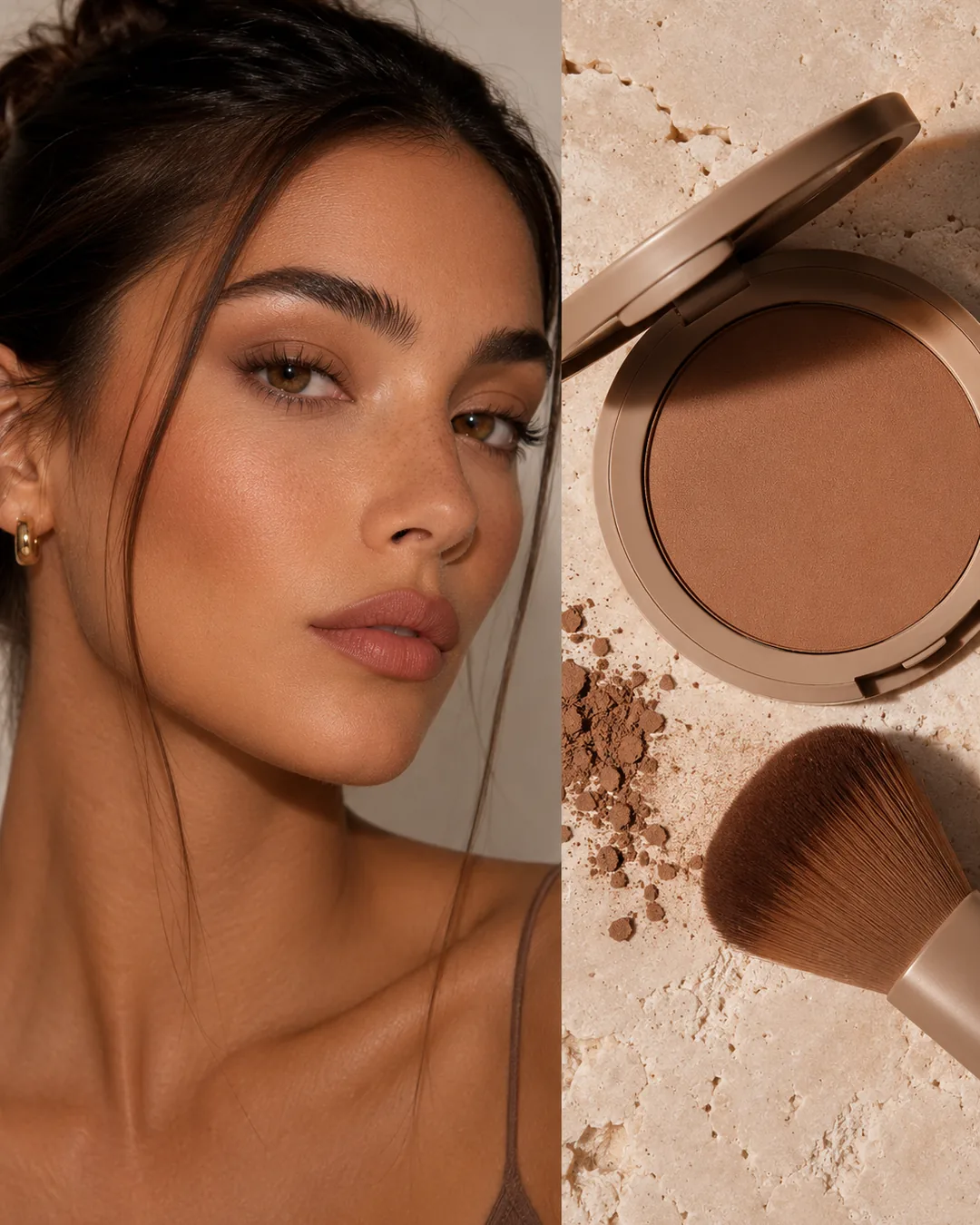 Natural make-up look with a soft-matte bronzer