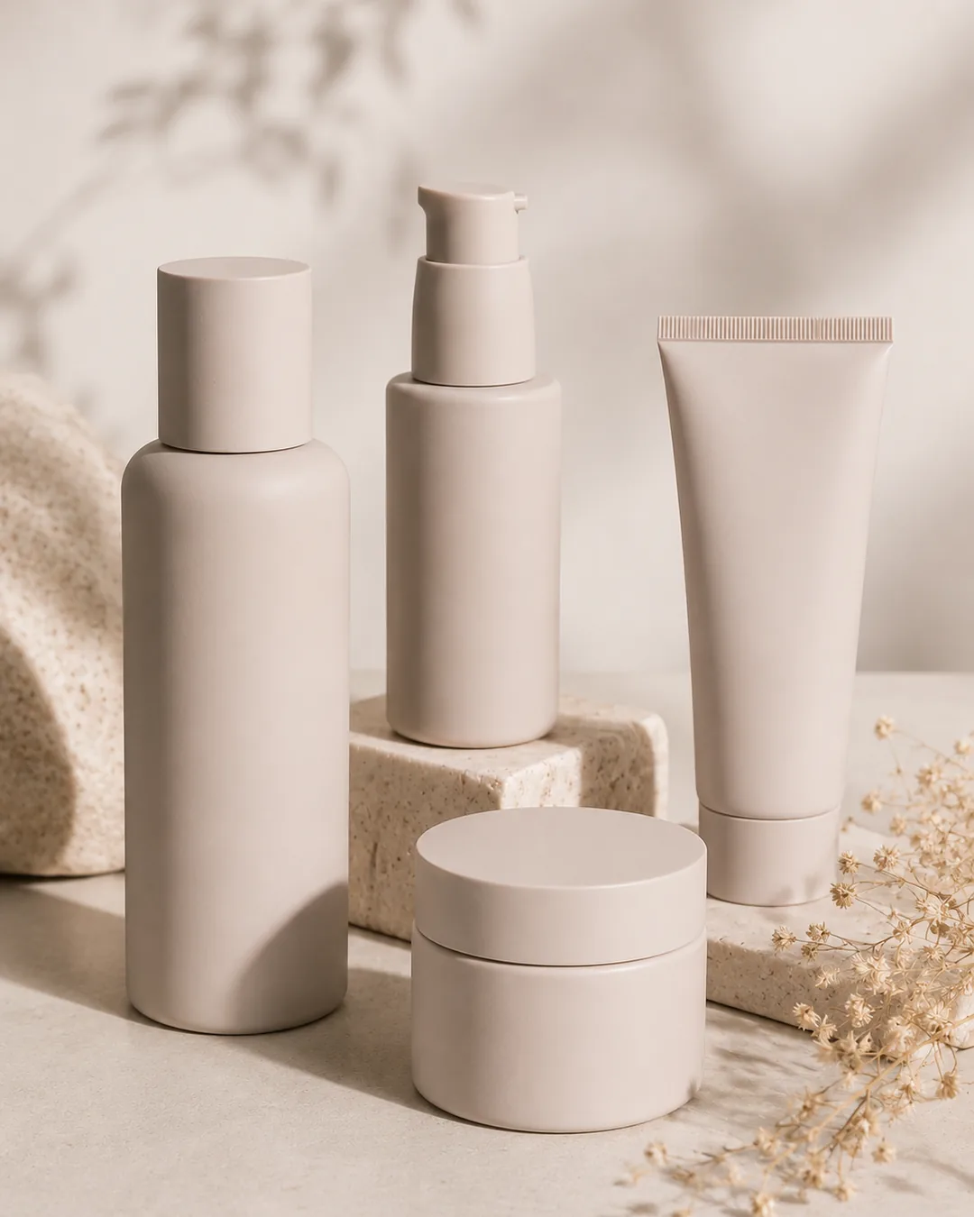 Matte beige Kosmetikverpackungen mit samtiger Oberfläche